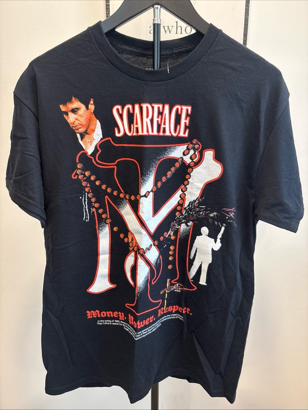 Hybrid Apparel Scarface Black Graphic Tee with Red & White Accents